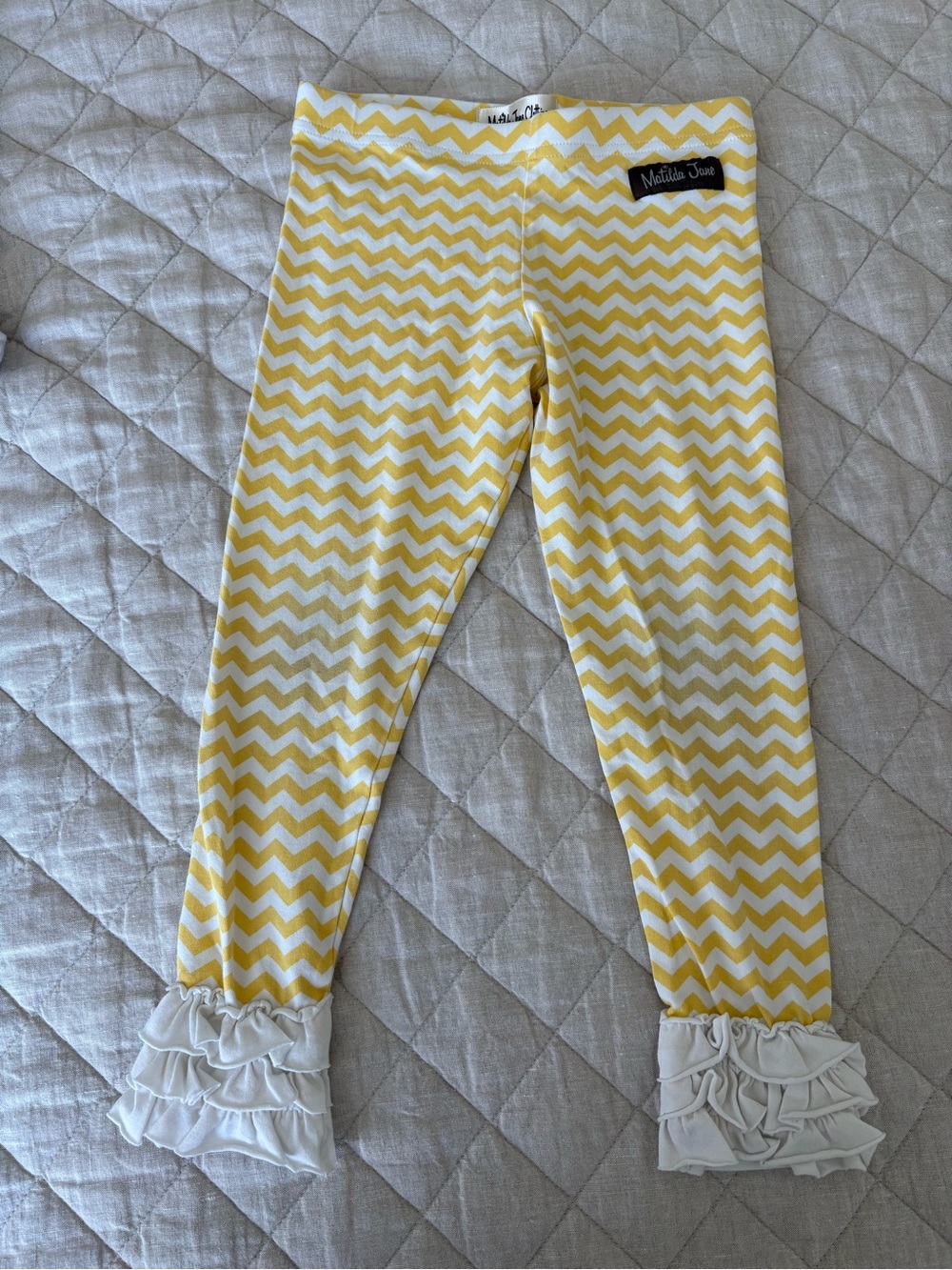 Matilda Jane Yellow and White Chevron Ruffle Leggings